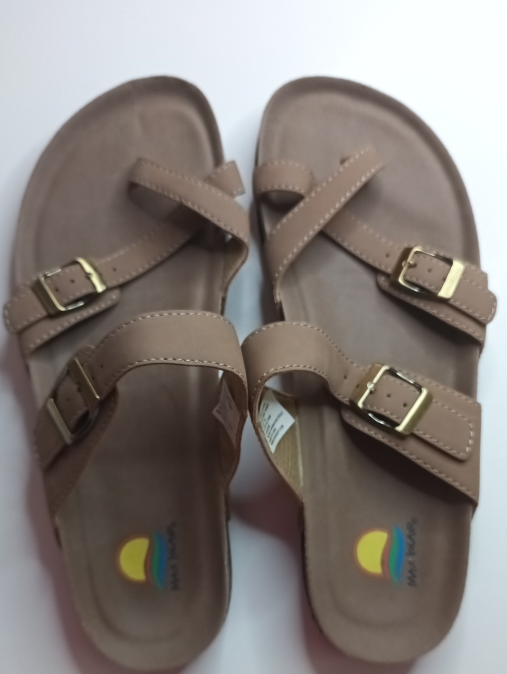 Maui Island Women's 11 Brown Double Buckle Slide Sandals